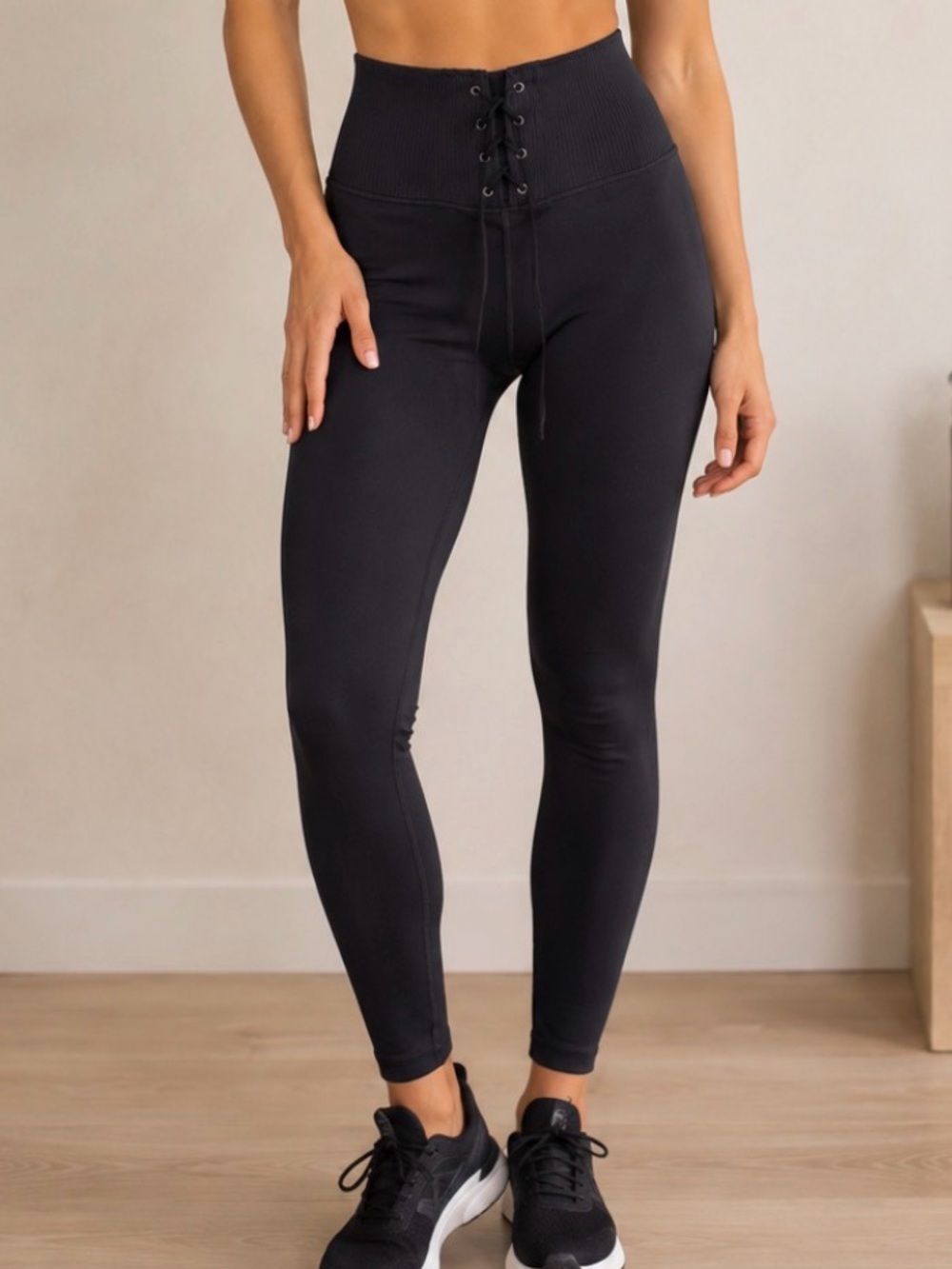 Victoria’s Secret On Point Flow Black Lace Up High Rise Leggings Y2K